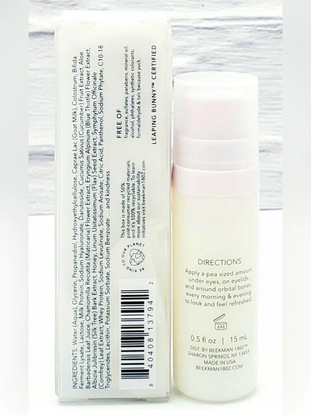 BEEKMAN 1802 Dewy Eyed Illuminating & Depuffing Eye Serum FULL SIZE .5 oz. RP$44